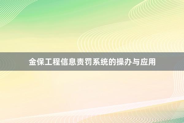 金保工程信息责罚系统的操办与应用